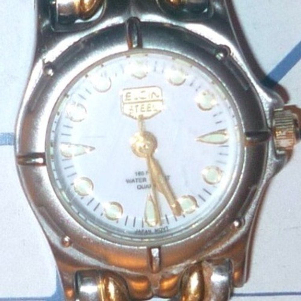 Vintage Elgin Womens Watch Two Tone Chevron S Link Bracelet Quartz New Battery
